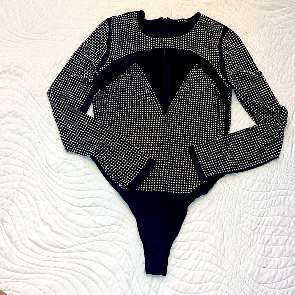 Rhinestone bodysuit black
